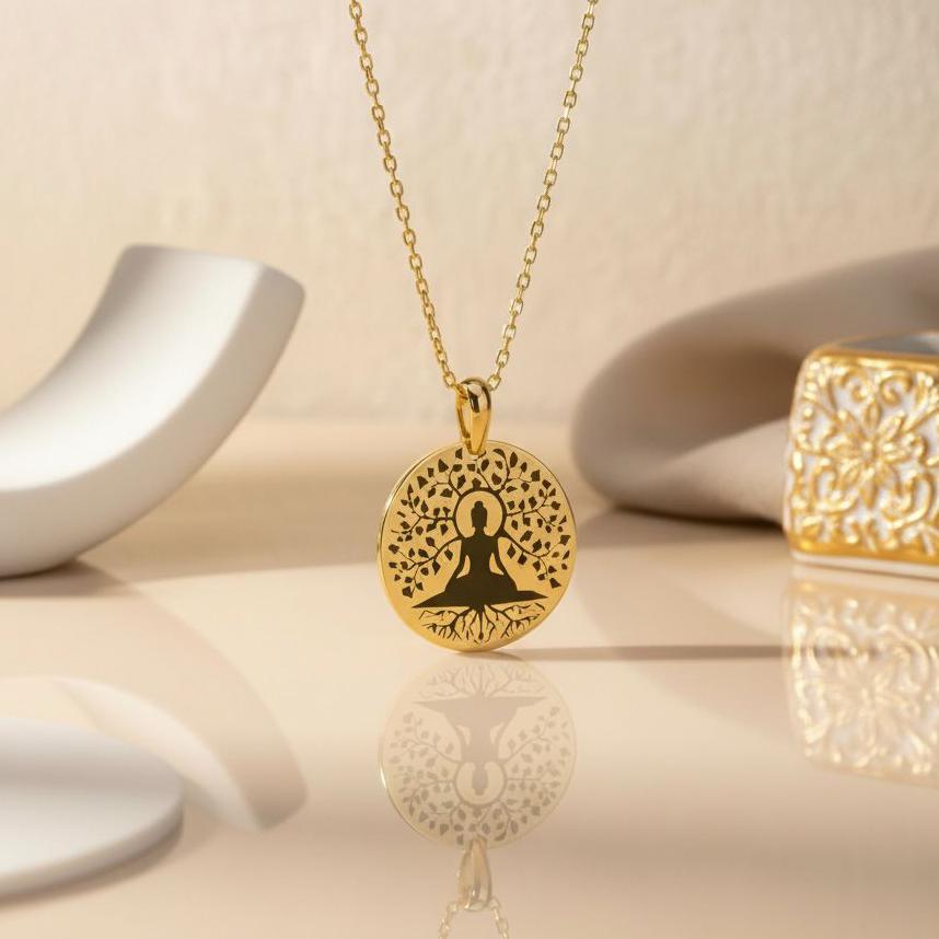Tree of Life Buddha Necklace | 925 Sterling Silver Unisex | Spiritual Lotus Meditation Jewelry | Mindfulness Meaningful Gift