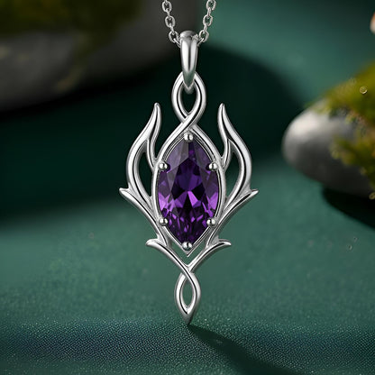 Elven Marquise Birthstone Necklace | 925 Sterling Silver | Fantasy Leaf Design | Birthday and Meaningful Gift