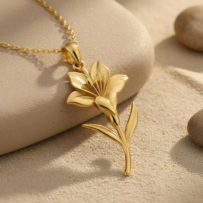 Saffron Flower Pendant Necklace | 925 Sterling Silver | Botanical Floral Jewelry | Joy and Wisdom Gift