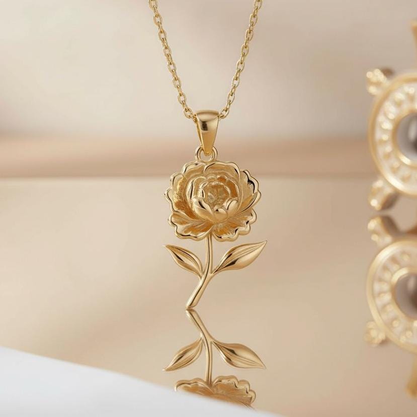 Peony Flower Pendant Necklace | Solid 925 Sterling Silver Jewelry | Botanical Floral Elegance | Meaningful Romantic Gift