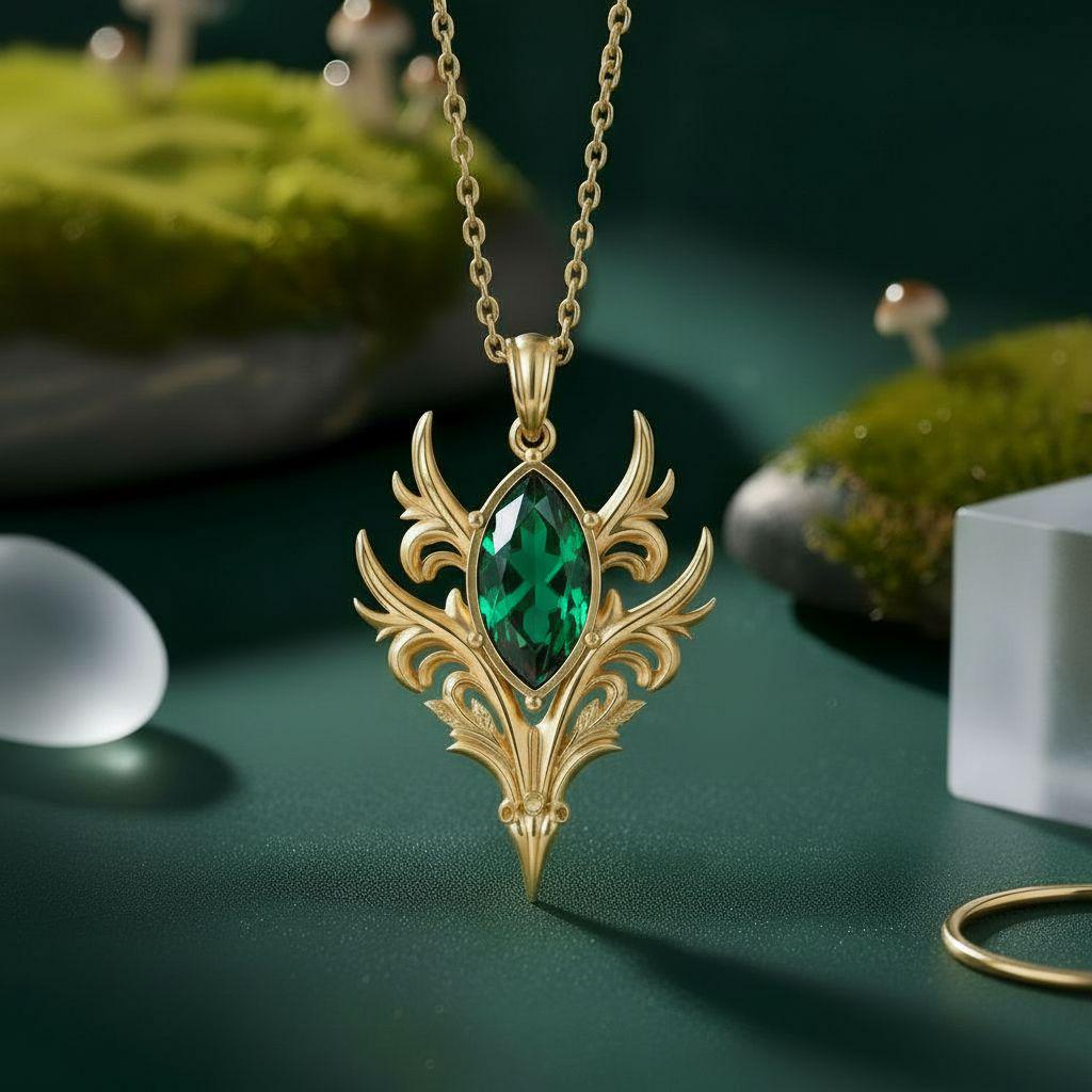 Elven Marquise Gemstone Necklace | 925 Sterling Silver | Fantasy Elf Leaf Design | Meaningful Gift for Fantasy Lovers