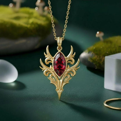 Elven Marquise Gemstone Necklace | 925 Sterling Silver | Fantasy Elf Leaf Design | Meaningful Gift for Fantasy Lovers