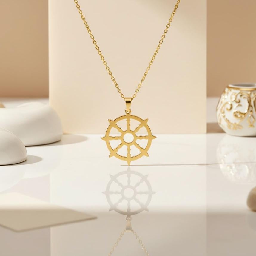 Dharma Wheel Necklace | 925 Sterling Silver | Buddhist Spiritual Symbol | Meaningful Meditation Gift