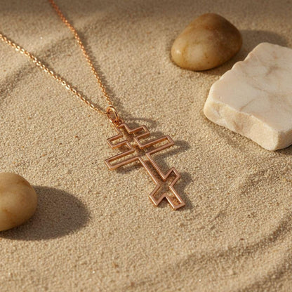 Gold Orthodox Cross Necklace | 925 Sterling Silver | Sideways Minimalist Christian Style | Meaningful Faith Gift