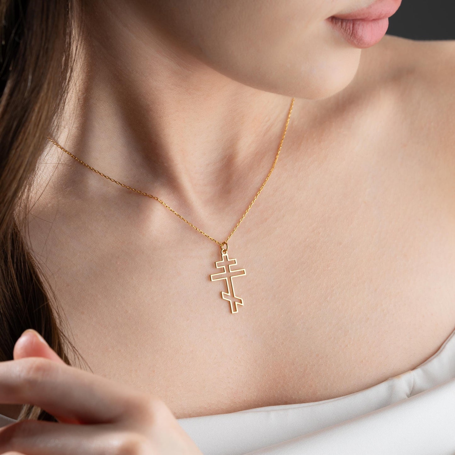 Gold Orthodox Cross Necklace | 925 Sterling Silver | Sideways Minimalist Christian Style | Meaningful Faith Gift