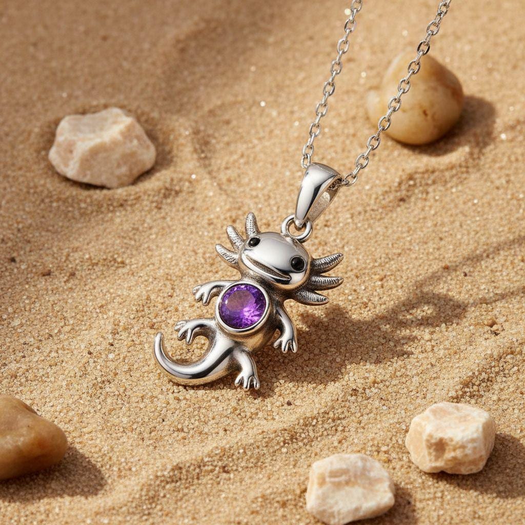 Axolotl Necklace | 925 Sterling Silver | Whimsical Animal Jewelry | Mother Daughter Gift