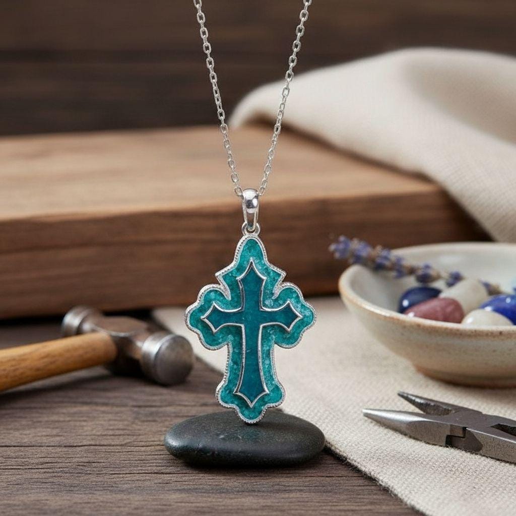 Aventurine Cross Necklace | 925 Sterling Silver | Spiritual Faith Symbol | Meaningful Christian Gift