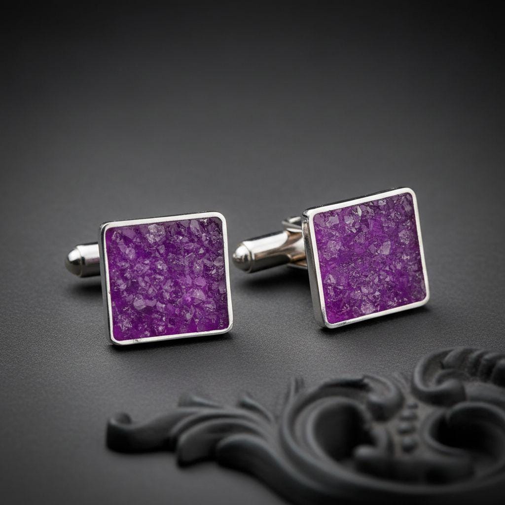 Amethyst Cufflinks | 925 Sterling Silver Mens Jewelry | Birthstone Luxury Style | Personalized Wedding and Gift Accessory