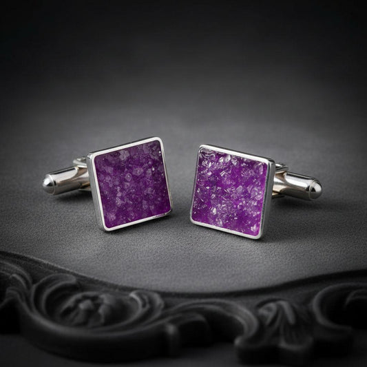 Amethyst Cufflinks | 925 Sterling Silver Mens Jewelry | Birthstone Luxury Style | Personalized Wedding and Gift Accessory
