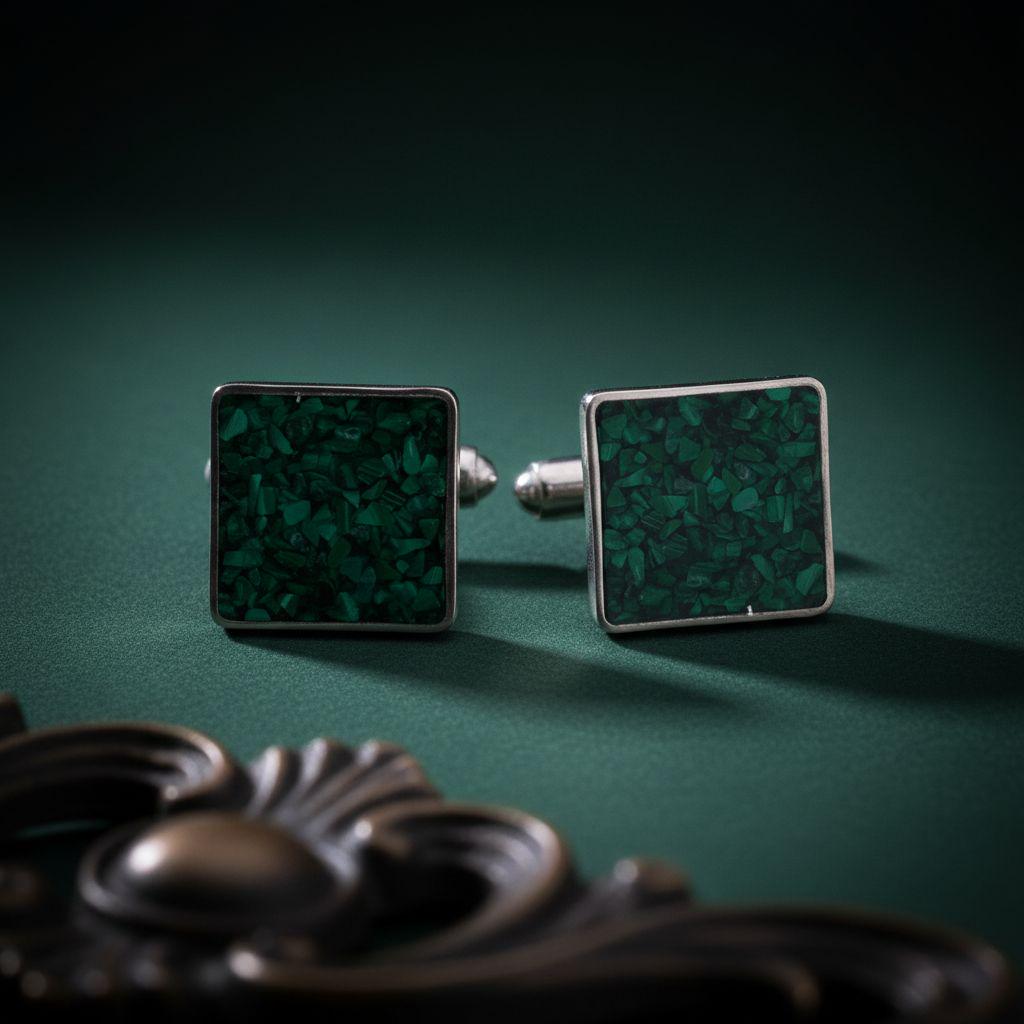 Malachite Cufflinks | 925 Sterling Silver Mens Jewelry | Minimalist Nature Inspired Design | Anniversary and Groom Gift