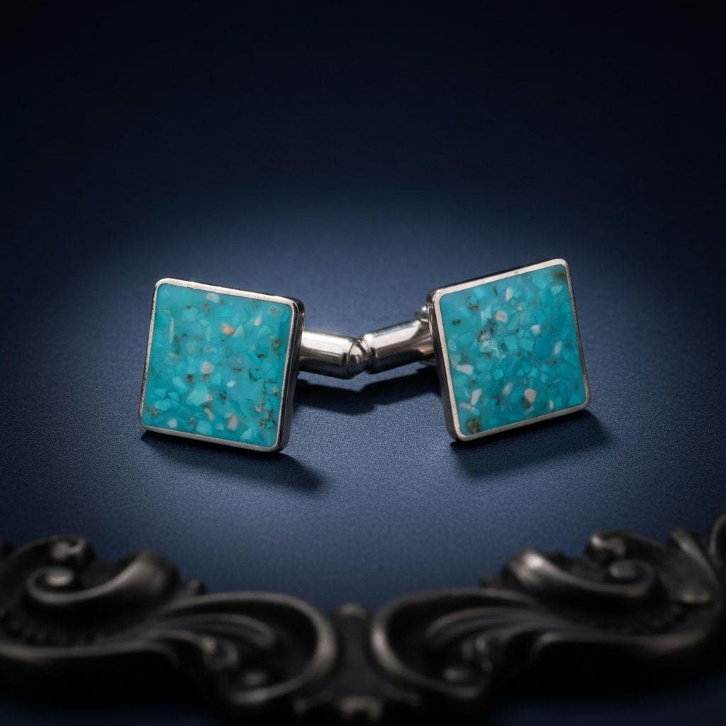 Handmade Turquoise Cufflinks | 925 Sterling Silver Mens Jewelry | Minimalist Nature Inspired Style | Anniversary and Groom Gift