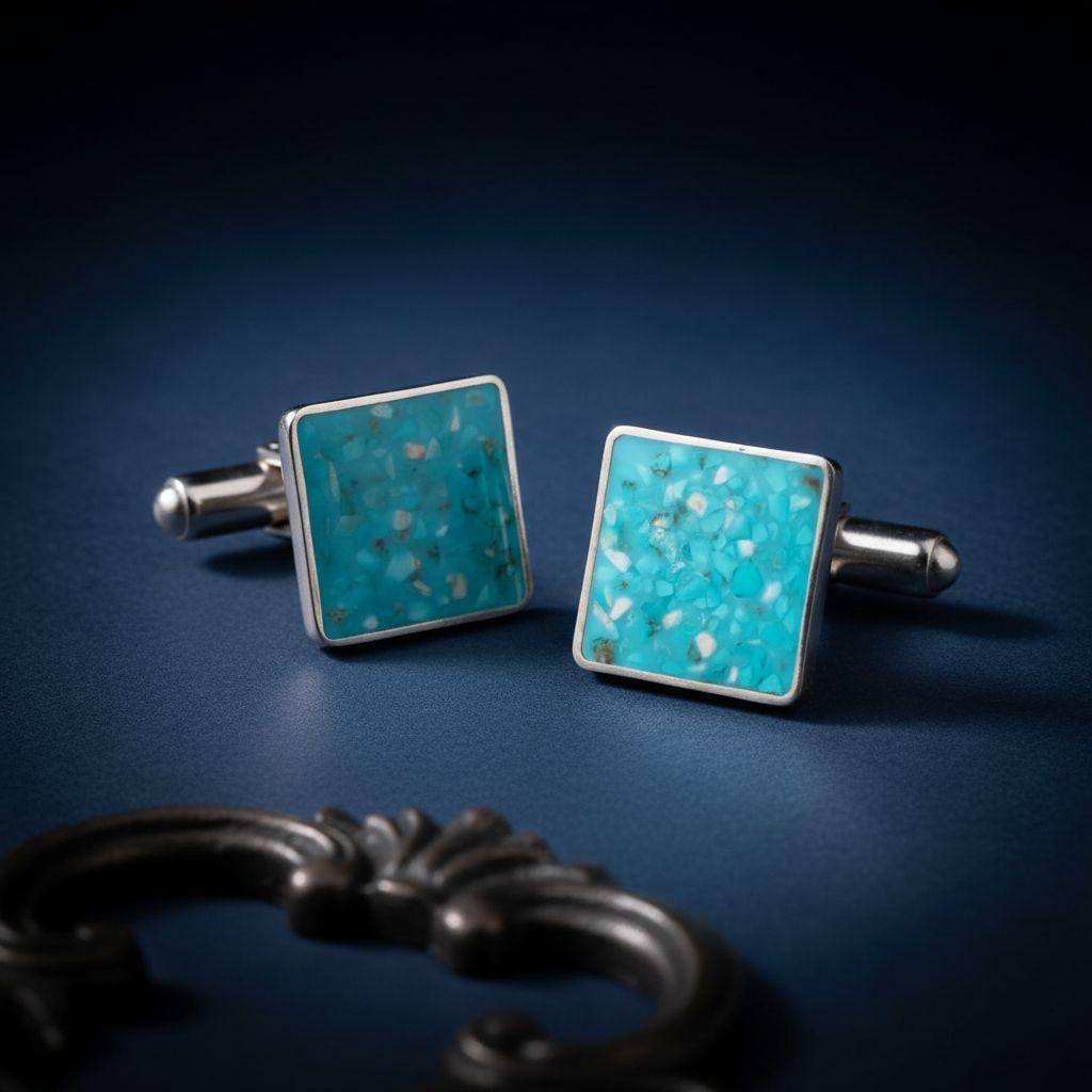 Handmade Turquoise Cufflinks | 925 Sterling Silver Mens Jewelry | Minimalist Nature Inspired Style | Anniversary and Groom Gift