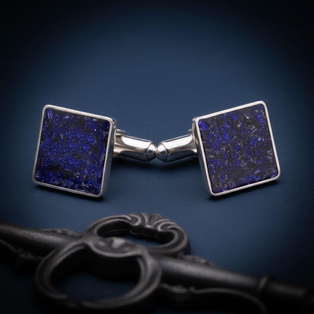Natural Stone Cufflinks | 925 Sterling Silver Mens Jewelry | Minimalist Gothic Vintage Style | Anniversary and Groom Gift