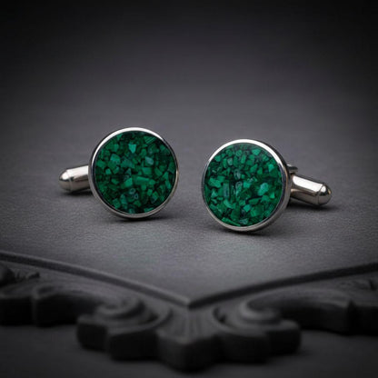 Personalized Malachite Stone Cufflinks | 925 Sterling Silver Mens Jewelry | Minimalist Vintage Gothic Style | Wedding and Anniversary Gift