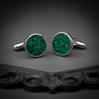 Personalized Malachite Stone Cufflinks | 925 Sterling Silver Mens Jewelry | Minimalist Vintage Gothic Style | Wedding and Anniversary Gift