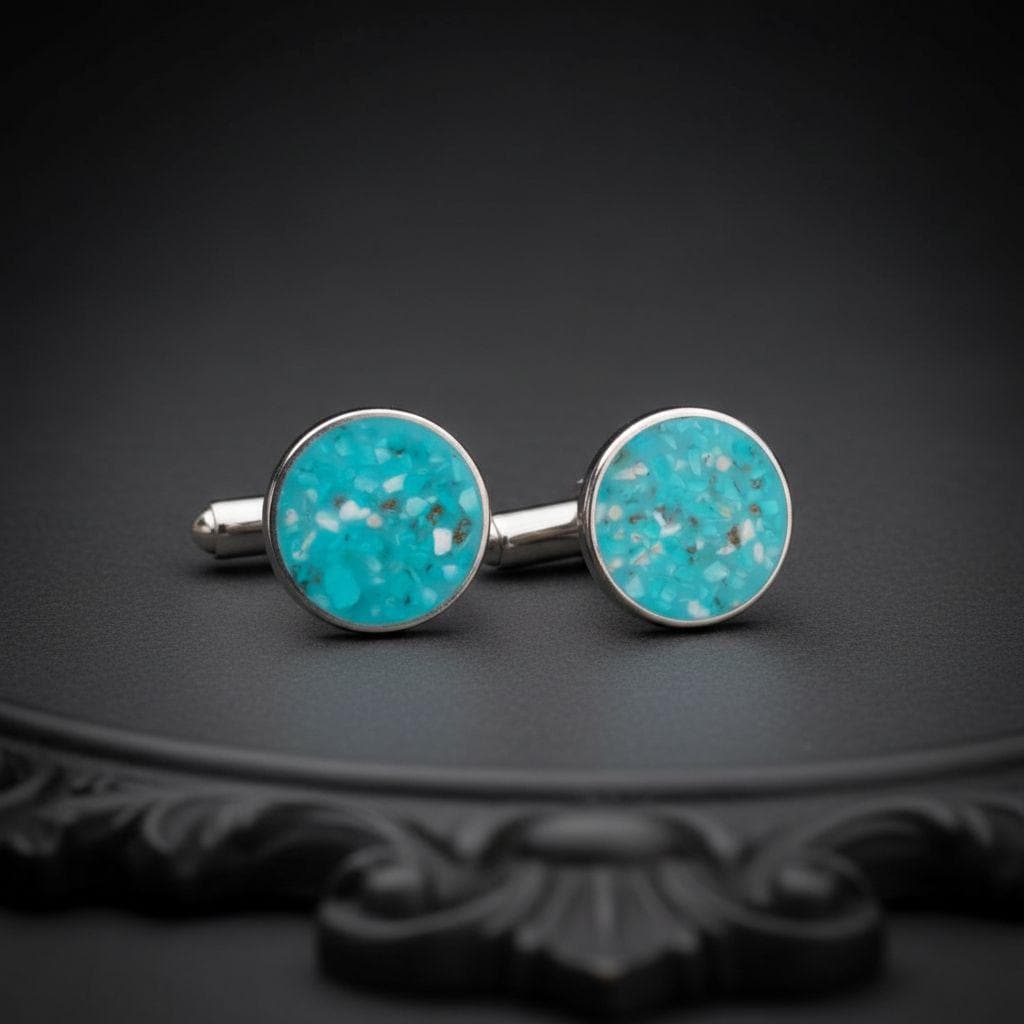 Turquoise Stone Cufflinks | 925 Sterling Silver Mens Jewelry | Minimalist Natural Vintage Style | Wedding and Anniversary Gift
