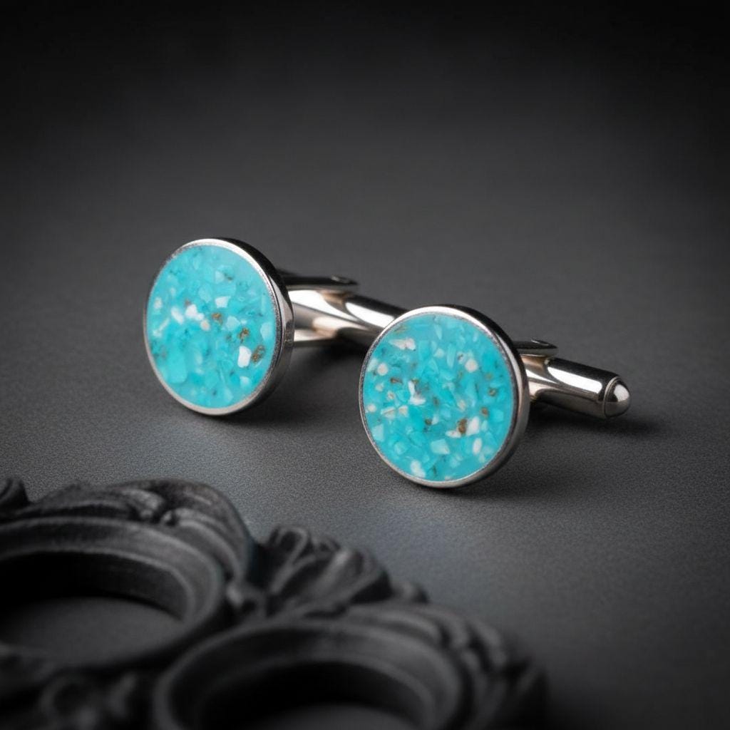 Turquoise Stone Cufflinks | 925 Sterling Silver Mens Jewelry | Minimalist Natural Vintage Style | Wedding and Anniversary Gift