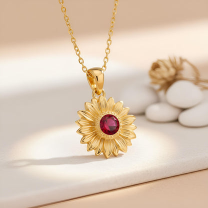 Sunflower Birthstone Pendant Necklace | 925 Sterling Silver Jewelry | Botanical Nature Design | Meaningful Birth Month Gift