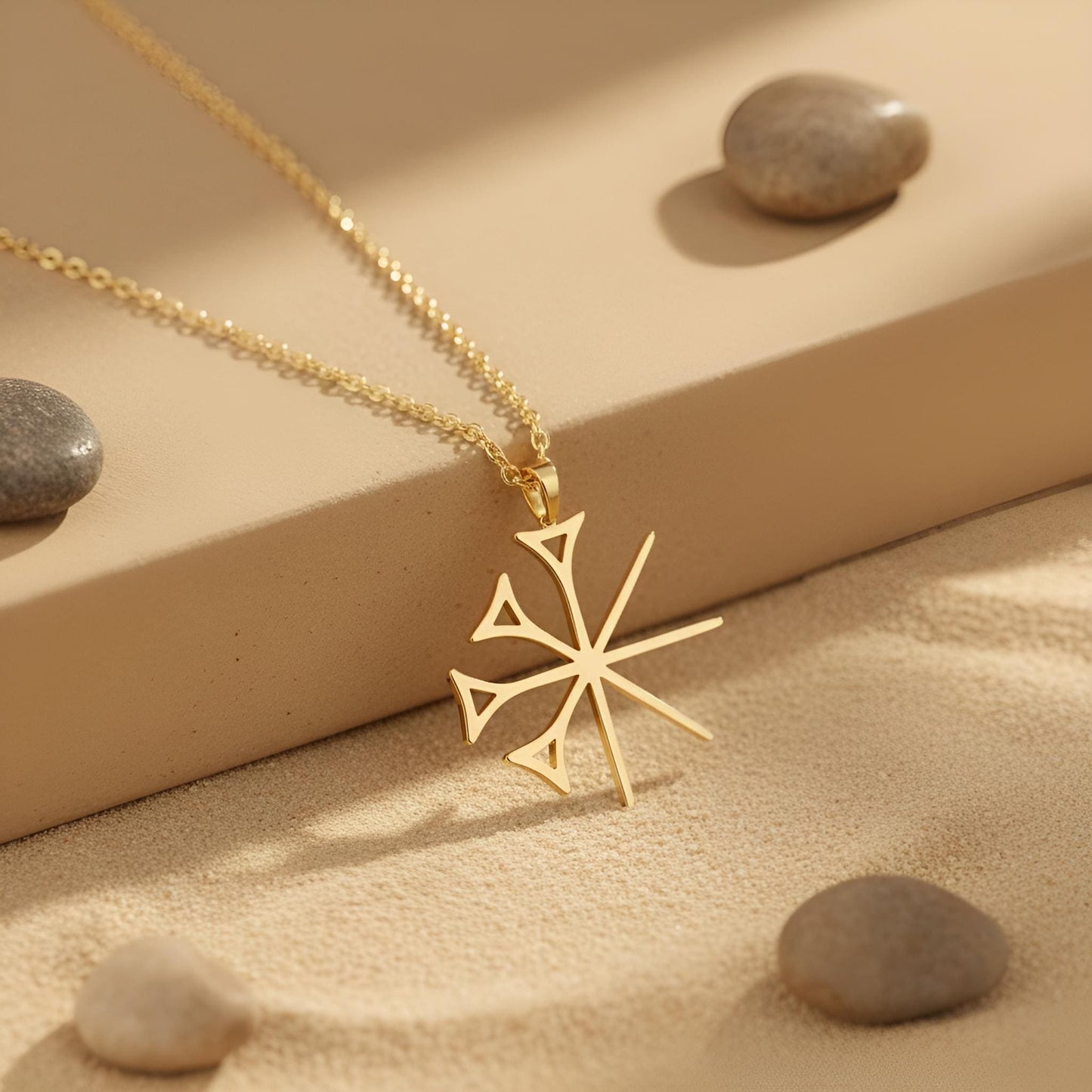 Sumerian Dingir Symbol Necklace | Gold Plated Sterling Silver | Ancient Spiritual Symbol | Meaningful Mythology Gift