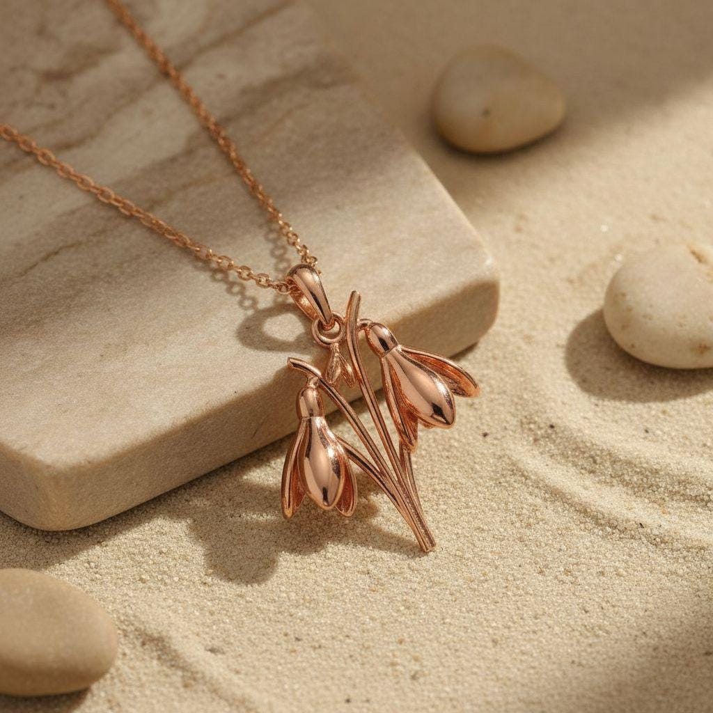 Snowdrop Flower Necklace | 925 Sterling Silver | January Birth Flower Minimalist Jewelry | Birth Month Gift
