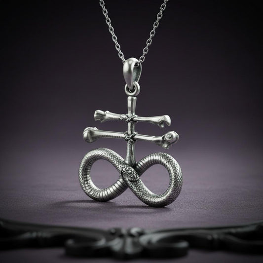 Front view of Leviathan Cross Necklace | 925 Sterling Silver | Gothic Alchemy Symbol | Spiritual Gift in 925 sterling silver