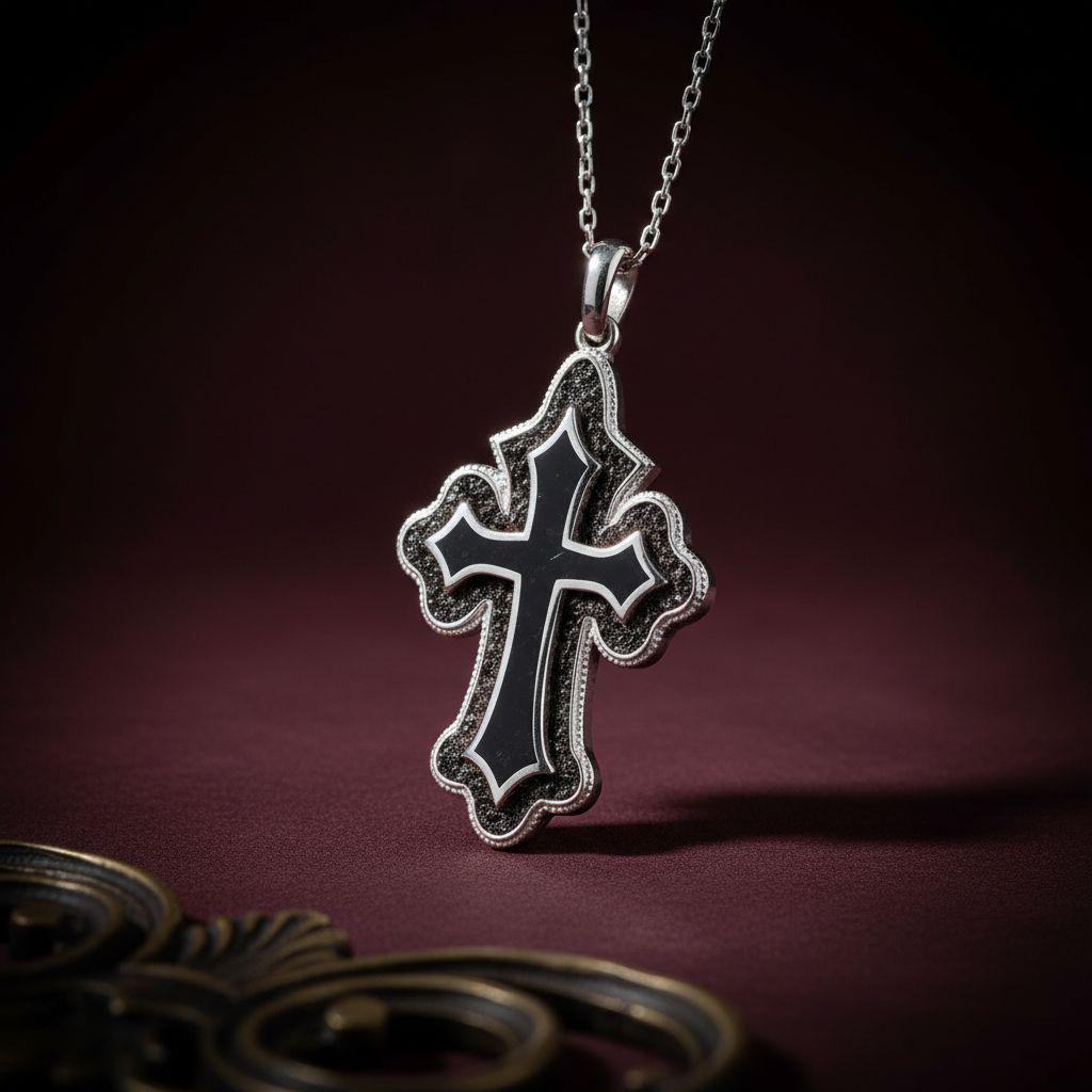 Onyx Cross Pendant Necklace | 925 Sterling Silver | Gothic Spiritual Faith Design | Meaningful Christian Gift
