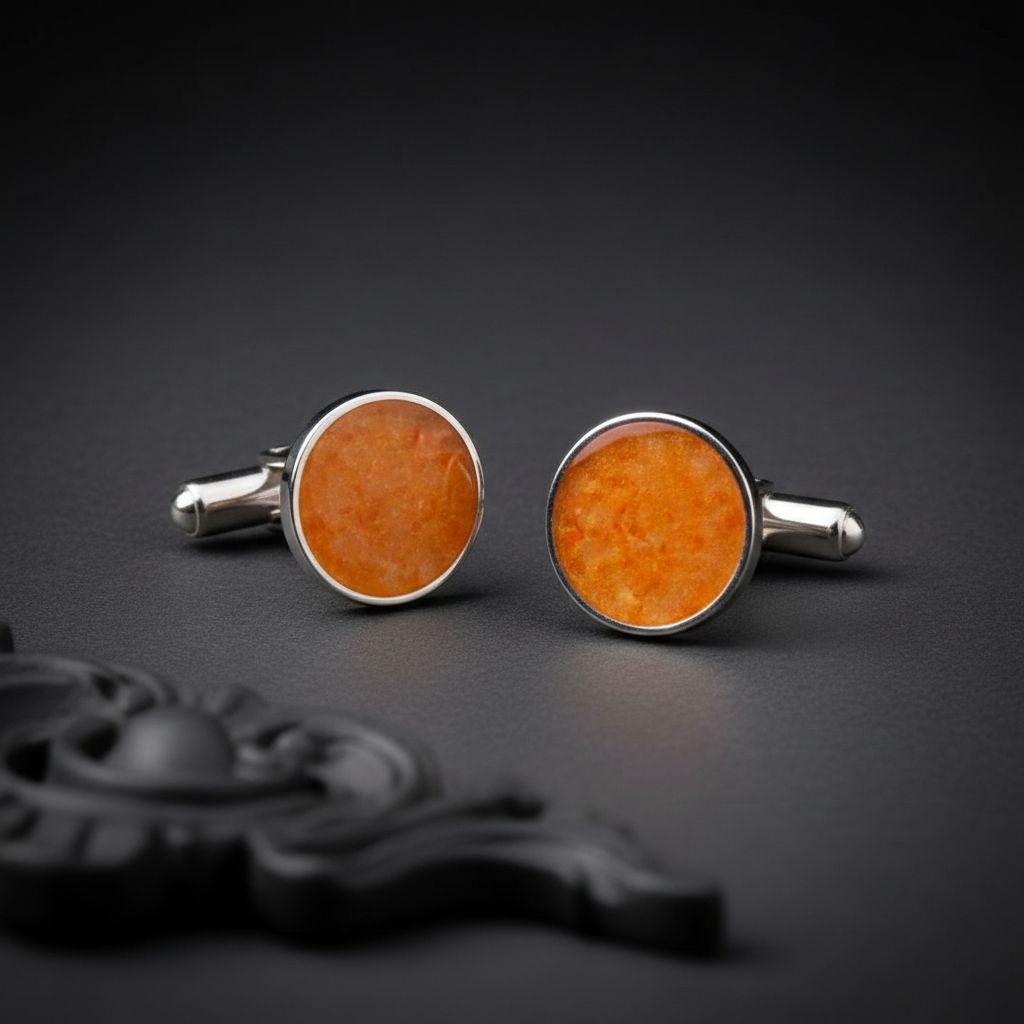 Amber Stone Cufflinks | 925 Sterling Silver for Men | Classic Minimalist Style | Elegant Gift for Him