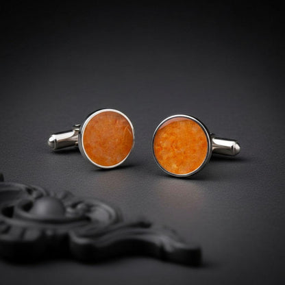 Amber Stone Cufflinks | 925 Sterling Silver for Men | Classic Minimalist Style | Elegant Gift for Him