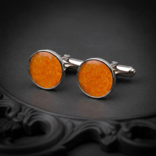 Amber Stone Cufflinks | 925 Sterling Silver for Men | Classic Minimalist Style | Elegant Gift for Him