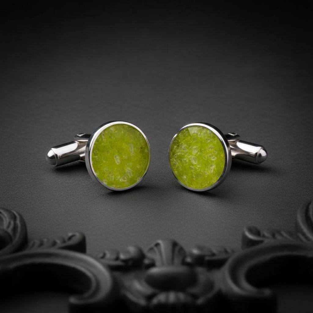 Handmade Peridot Cufflinks | 925 Sterling Silver for Men | Minimalist Nature Inspired | Meaningful Gift for Him