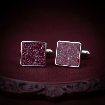 Personalized Garnet Cufflinks | 925 Sterling Silver Mens Jewelry | Luxury Gothic Minimalist Style | Anniversary and Groom Gift
