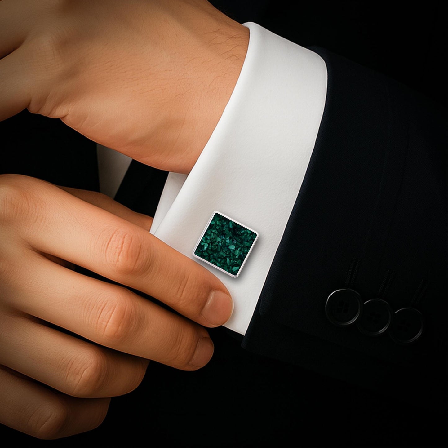 Malachite Cufflinks | 925 Sterling Silver Mens Jewelry | Minimalist Nature Inspired Design | Anniversary and Groom Gift