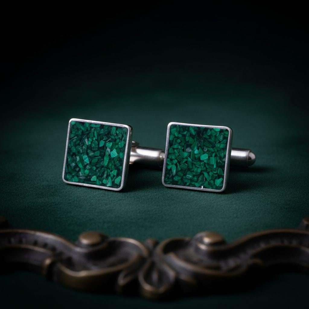 Malachite Cufflinks | 925 Sterling Silver Mens Jewelry | Minimalist Nature Inspired Design | Anniversary and Groom Gift