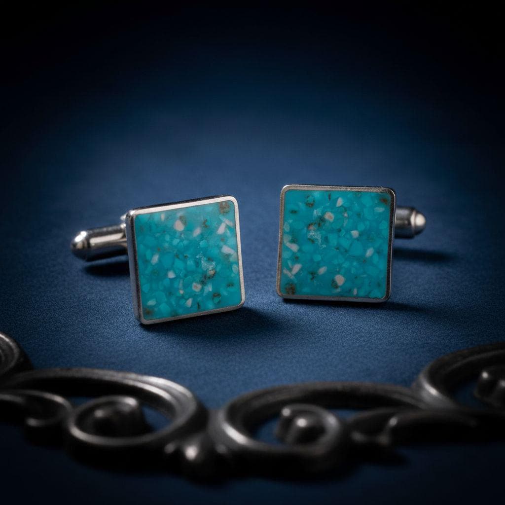 Handmade Turquoise Cufflinks | 925 Sterling Silver Mens Jewelry | Minimalist Nature Inspired Style | Anniversary and Groom Gift