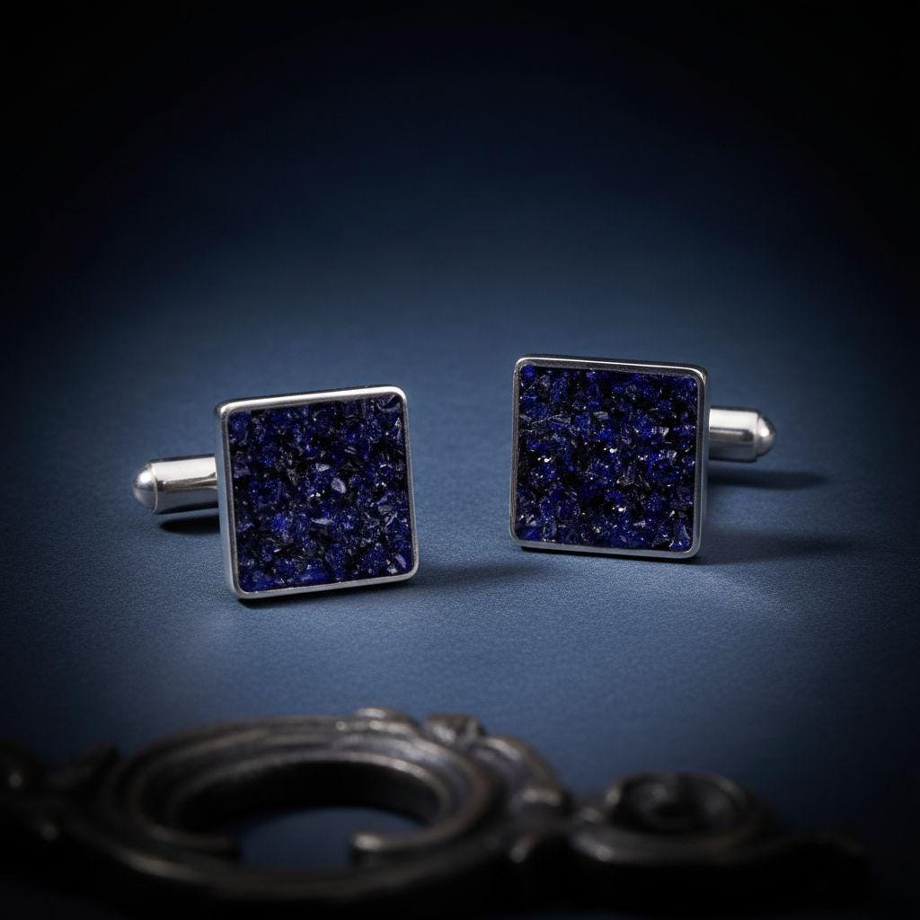 Natural Stone Cufflinks | 925 Sterling Silver Mens Jewelry | Minimalist Gothic Vintage Style | Anniversary and Groom Gift