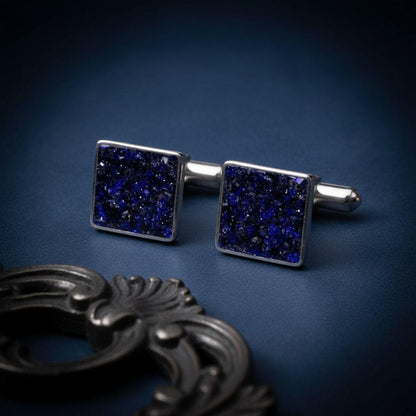 Natural Stone Cufflinks | 925 Sterling Silver Mens Jewelry | Minimalist Gothic Vintage Style | Anniversary and Groom Gift