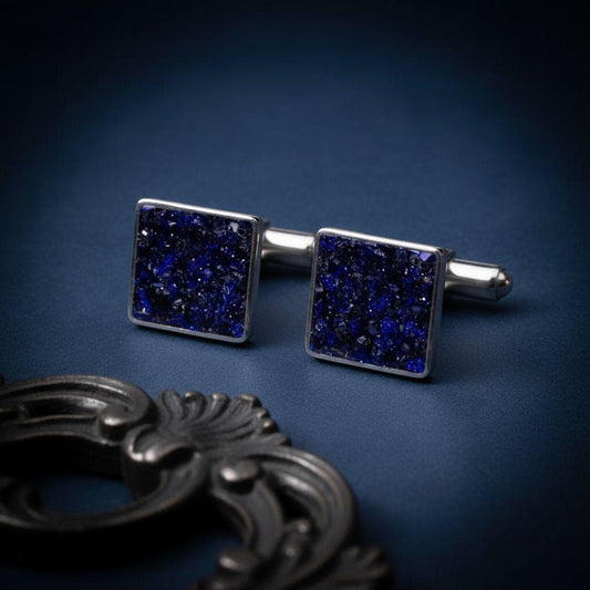 Natural Stone Cufflinks | 925 Sterling Silver Mens Jewelry | Minimalist Gothic Vintage Style | Anniversary and Groom Gift