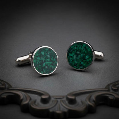 Personalized Malachite Stone Cufflinks | 925 Sterling Silver Mens Jewelry | Minimalist Vintage Gothic Style | Wedding and Anniversary Gift