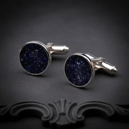 Natural Stone Inlay Cufflinks | 925 Sterling Silver Mens Jewelry | Minimalist Gothic Celestial Style | Anniversary and Groom Gift