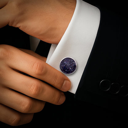 Natural Stone Inlay Cufflinks | 925 Sterling Silver Mens Jewelry | Minimalist Gothic Celestial Style | Anniversary and Groom Gift
