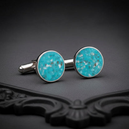 Turquoise Stone Cufflinks | 925 Sterling Silver Mens Jewelry | Minimalist Natural Vintage Style | Wedding and Anniversary Gift