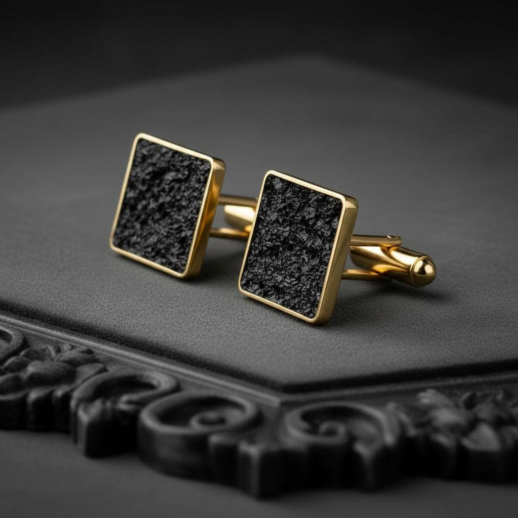 Black Onyx Cufflinks | 925 Sterling Silver Men | Minimal Luxury Formal Style | Meaningful Gift for Him