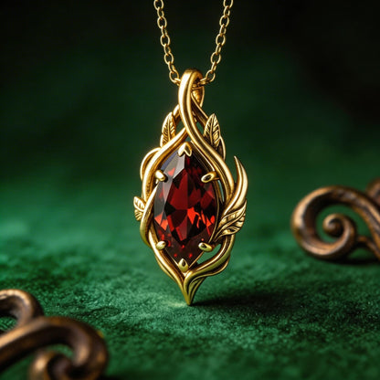 Marquise Birthstone Necklace | 925 Sterling Silver | Botanical Vine Leaf Fantasy Jewelry | Personalized Birthstone Gift
