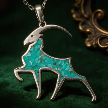 Turquoise Capricorn Goat Necklace: 14K Gold Plated Sterling Silver Birthstone Jewelry