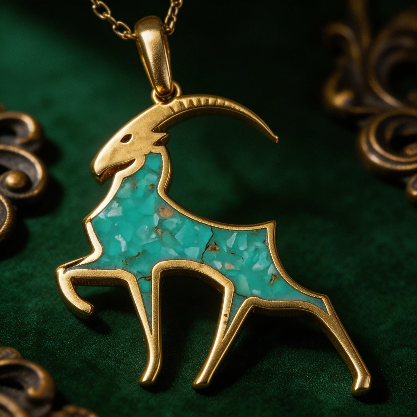 Turquoise Capricorn Goat Necklace: 14K Gold Plated Sterling Silver Birthstone Jewelry