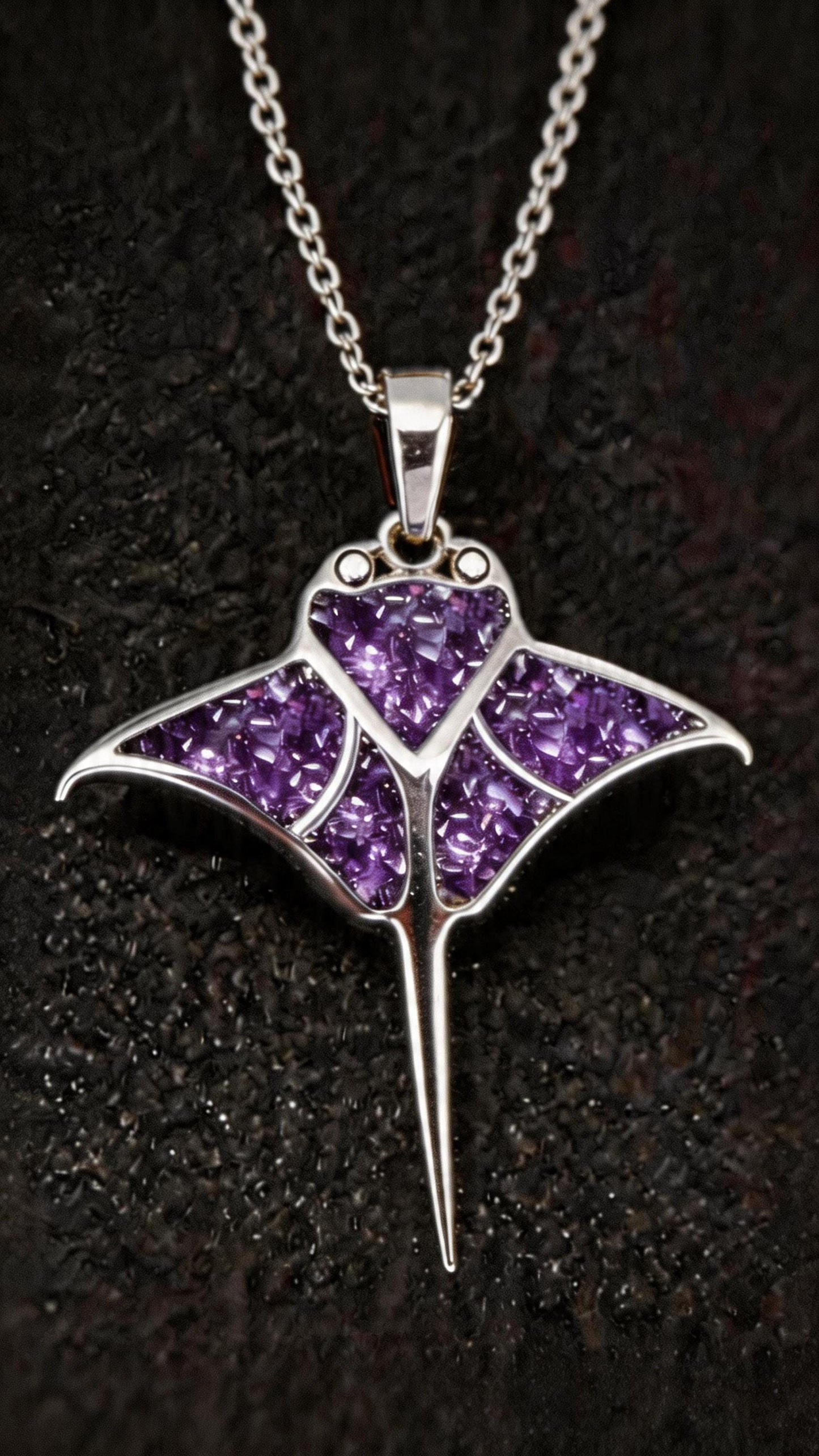 Onyx Manta Ray Necklace | 925 Sterling Silver Necklace | Ocean Animal Marine Jewelry | Unique Gift