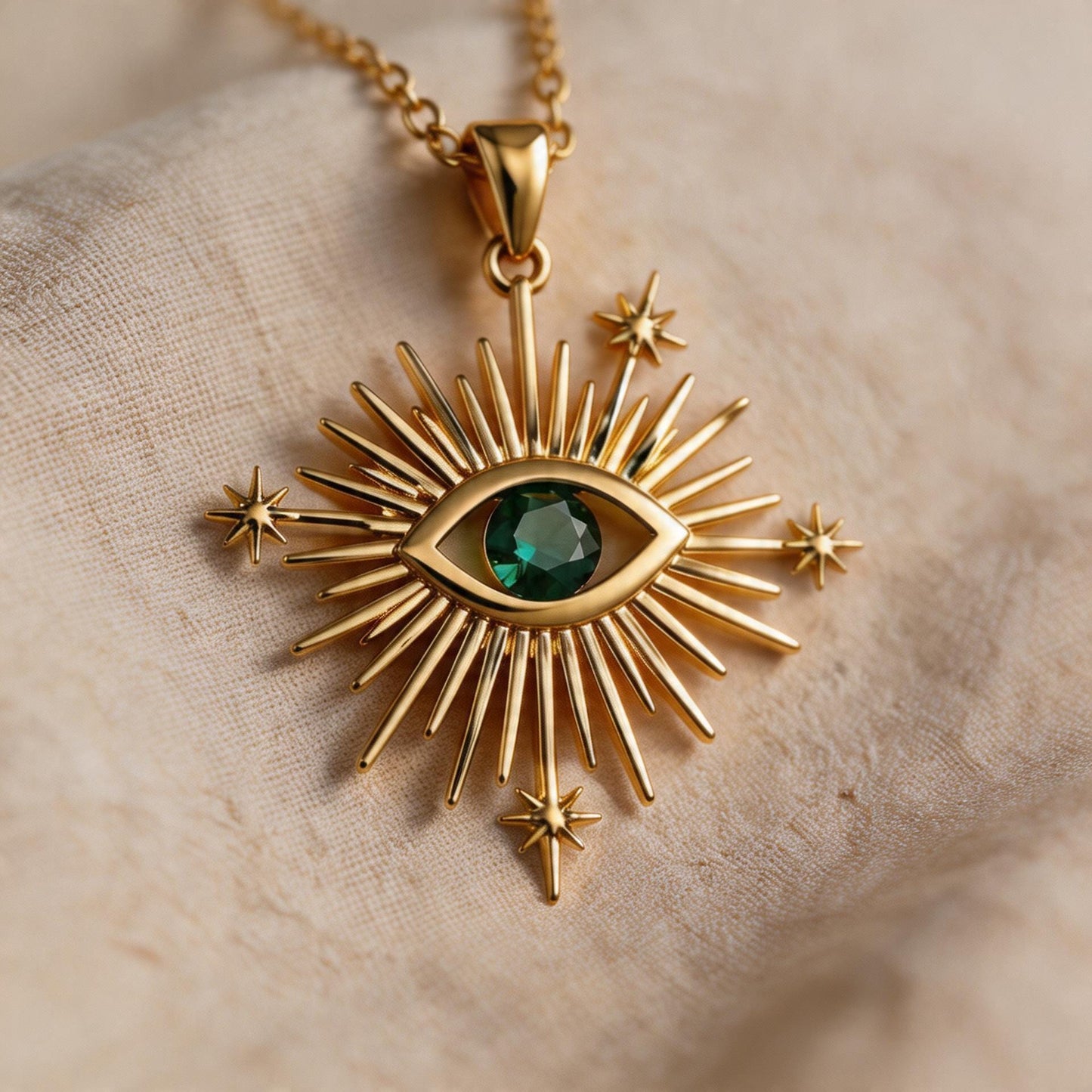 Evil Eye Sun Necklace | 925 Sterling Silver Gold Plated | Celestial Protection Eye Design | Birthstone Gift for Her