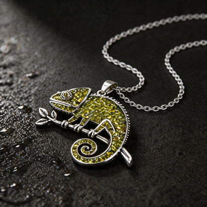 Peridot Chameleon Necklace | 925 Sterling Silver Animal Jewelry | Minimal Color Changing Design | Gift for Creative Souls