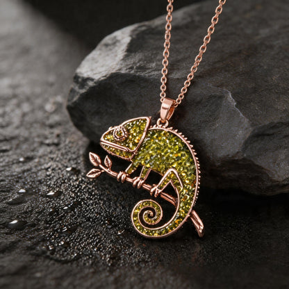 Peridot Chameleon Necklace | 925 Sterling Silver Animal Jewelry | Minimal Color Changing Design | Gift for Creative Souls
