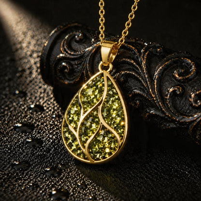 Peridot Teardrop Necklace | 925 Sterling Silver Gemstone Inlay | Minimal Elegant Jewelry | Gift for New Beginnings